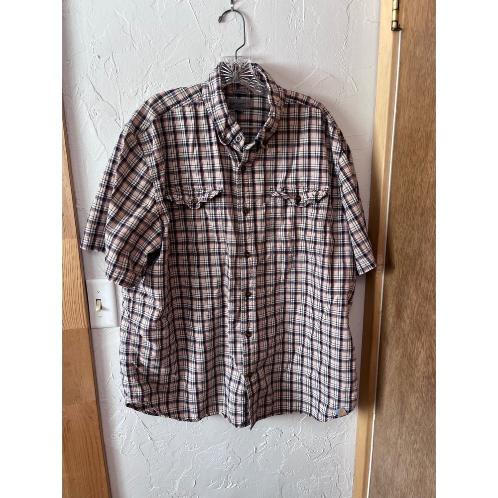 Carhartt Mens 2XL Relaxed Fit Plaid Short Sleeve Button Down Shirt 101553 261